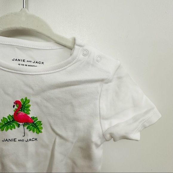 NWT Janie and Jack white short-sleeve bodysuit with flamingo print in front - Picture 5 of 5